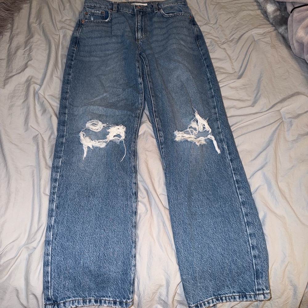 Distressed Blue Straight Jeans